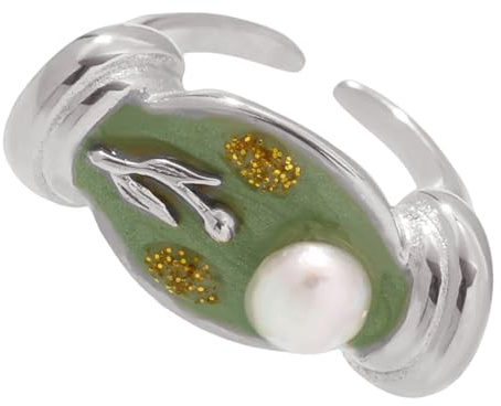 Whltzf Tropfenförmige Ölfarbene Florale Perlenringe Verstellbare Größe Edelstahl Schmuck Offenes Band Geschenk Bequemer Offener Band Blumenschmuck