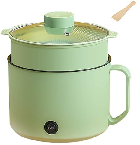 Pentola elettrica da 1,8 litri (con cestello per cottura a vapore), mini pentola elettrica antiaderente a doppia alimentazione, pentola multifunzionale per cuocere pasta, noodles, uova