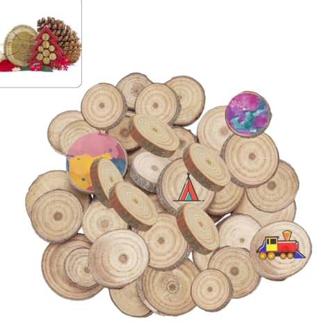 Holzscheiben,100 Stücke Baumscheiben, (2-3cm) Holzscheiben zum Basteln Mit Baumrinde Unlackierte runde Scheiben für DIY Weihnachtsdekoration, Hochzeit & Handwerk 5mm Dicke