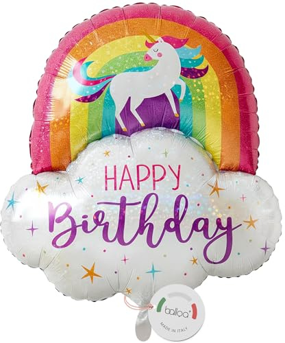 balloa Folienballon Einhorn Regenbogen, XXL Deko Kindergeburtstag, 64 cm | Buntes Einhorn mit Regenbogen, XXL Tierform, heliumgeeignet, ungefüllt, Deko für Kindergeburtstag und Einhornparty