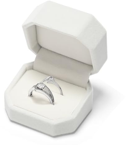 Papten smycken fodral för ring, vit sammet ringbox bröllop 2 ringar | Åttakantig, 6 × 5 × 4 cm, ringbox bröllop, presentförpackning för förlovning frieri, smyckesförvaring för bröllop