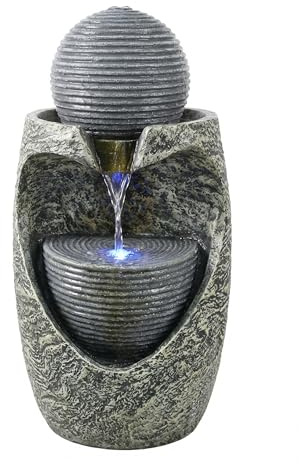 Köhko® Gartenbrunnen 17004 „Steinquell Aura“ mit LED – Moderner Gartenbrunnen in Natursteinoptik für Garten und Terrasse
