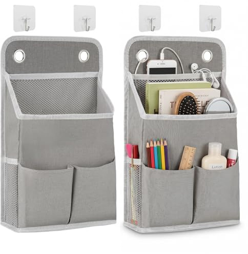 CATELL 2 Stück Hängeorganizer Hängende Aufbewahrungstasche 3 Fächer Tür Organizer Leinen Hohe Kapazität Hängeaufbewahrung Grau Organizer Hängend mit 4 Haken Hängeorganizer Tür für Büro Zuhause Bad