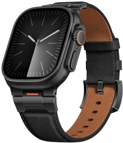 Leder Armband für Apple Watch Ultra/3/2 49mm/46/45/44mm Herren Lederarmband | Vintage Lederband mit Metallanschluss,Freizeit & Geschäft und Büro Band für iWatch 11/10/9/8/7/6/5/4/3/SE 49mm/46mm/45mm/44mm