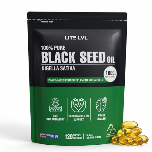 LITE LVL Black Seed Oil Capsules – 120 Vegan Softgels | 1000mg Cold-Pressed Black Cumin Seed Oil | Helps Support Joints, Immunity, Skin, Hair & Vitality | Non-GMO | Hexane-Free