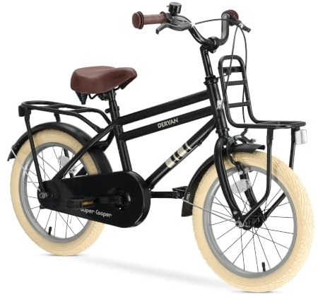 Deryan Cooper 16/18/20 Pouces Vélo pour Enfant - Noir | Avec support - Avec selle et guidon réglables - Pour garçons et filles de 4 à 12 ans