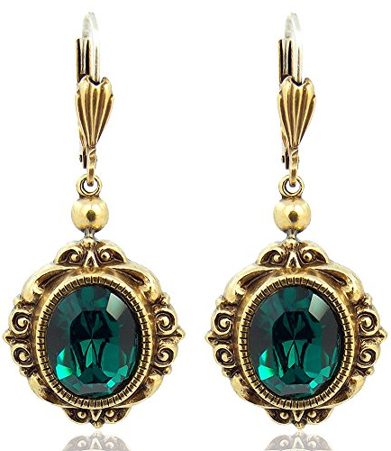 Vintage Ohrringe mit Markenkristallen Grün Antik Gold Ohrhänger NOBEL SCHMUCK