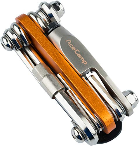 AceCamp All-in-One Bike Tool Set, Multi Tool, mini outil multifonction pour vélo Outils Réparation, 14 en 1, 187 g, orange, argent, 2565