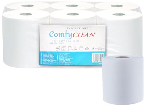 Handtuchrolle, Mittelgroße, 450 Blatt - 2 Lagig 18,5 x 20 cm - Innenabwicklung und Außenabwicklung - 6 Rollen Weiß