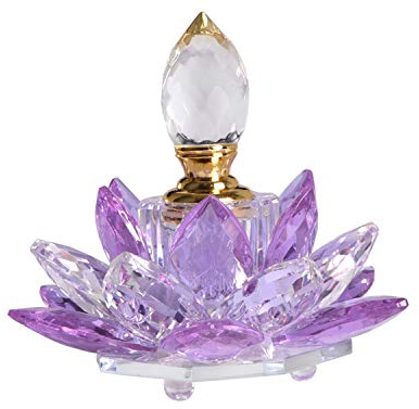 JQJ Botellas de perfume vintage de cristal púrpura con flores de loto vacías, regalos de vidrio para su novia y esposa
