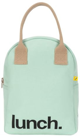 Fluf Zipper Lunch Bag | Organic Cotton Lunch Tote for Men, Women & Kids (Happy Bread Mint)