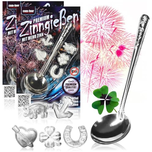com-four® Zinngießen mit 10 extra schweren Figuren und 2 Löffeln, Silvestergießen das Wahrsagerei-Partyspiel die gesunde Alternative zum Bleigießen - Big Pack (Best - 5g - 12-teilig)