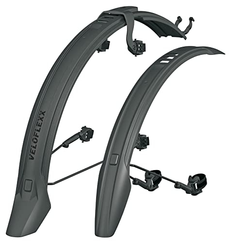 SKS Germany VELOFLEXX Set 65 Set di parafanghi con Adattatore per Telaio Regolabile in inclinazione (in plastica ad Alte Prestazioni Resistente, da Montare su Qualsiasi Forcella di Bici), Nero
