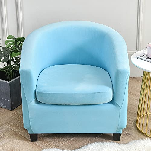 Highdi 2 Stück Sesselschoner Sesselüberwurf mit Elastisch Stretch Husse, Plüsch Club Chair Schonbezug Sofabezug mit hoher Dehnung Sessel für Clubsessel Loungesessel Cocktailsessel (Blau)