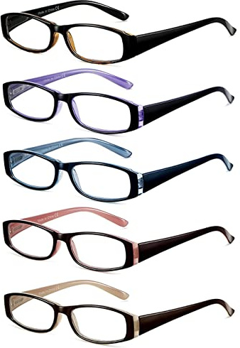 SOCTICK Reading Glasses Blue Light Blocking, 5-Pack Reading Glasses for Women with Comfort Spring Hinges, Anti UV/Glare Readers 1.75