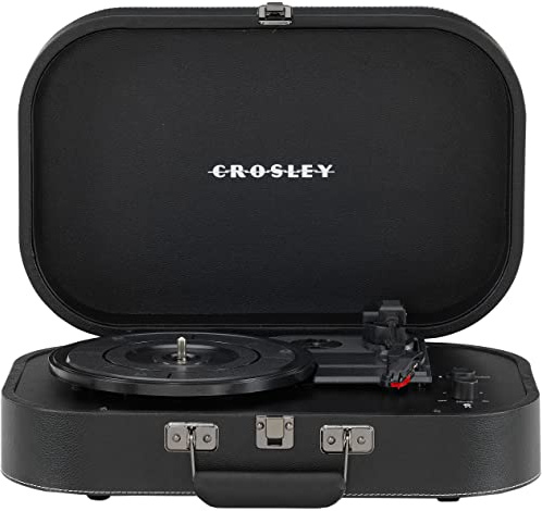 Crosley CR8009B-BK Discovery Vintage Bluetooth in/Out 3-Speed Belt-Driven Suitcase Turntable, Black