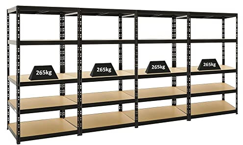 PROREGAL Mega Deal 4X Schwerlastregal Tiger Schwarz 180x90x60 cm mit Fachlast 265kg Garagenregal Kellerregal Werkstattregal Lagerregal Steckregal