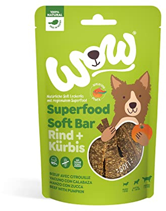 WOW Soft-Snacks I Bars Rind I Rindfleisch mit Kürbis für Hunde I 100% Natur I Nahrungsergänzung I Belohnung beim Spiel & Training (1x 150g)