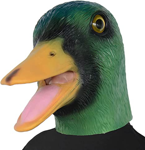 Maschera a forma di anatra verde, in lattice, per adulti, per feste e cosplay