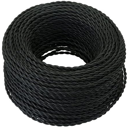 GreenSun textilkabel 2 ledare svart – textilkabel strömkabel lampkabel elkabel textilbelagd kabel 2 ledare 10 m 2 x 0,75 mm² elektriska kablar, repkabel för gör-det-själv hängande lampa