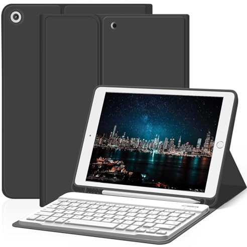 ZOYU Tastatur Hülle für iPad 9./8./7. Generation 10,2 Zoll 2021/2020/2019 | Für iPad 10,2 9/8/7 Gen, Magnetisch Abnehmbarer Bluetooth Keyboard Folio mit Stifthalter, QWERTZ Layout, Schwarz