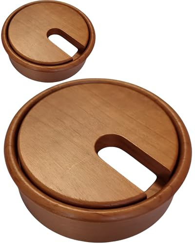 Gedotec Kabeldurchführung Kirsche Holz lackiert - Kabeldose Bohr-Ø 80 mm - Kabeldurchführung Schreibtisch zum Eindrücken in Arbeitsplatte - Kabeldurchlass zweiteilig, 2 Stück runde Kabeldurchlässe