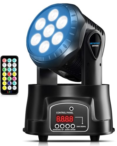 Betopper Stage Lights Mini Moving Heads 7x8W LED 9/14CH Disco Lights DJ Lights Dance Lights LED RGBW DMX512 Sound Activated High Energy Light for Party Wedding Club Bars Show (LM70SR 1Pack)