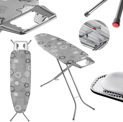 KADAX Asse da stiro pieghevole, 120 x 38 cm, con rete metallica, asse da stiro con piedini antiscivolo, asse da stiro regolabile in altezza, con ripiano da stiro (grigio)