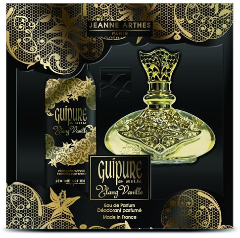 JEANNE ARTHES - Coffret Cadeau EDP + Spray pour le corps Femme - Guipure Ylang Vanille - Eau de parfum 100 ml + Déospray 150 ml - Parfum Musc Vanille - Fabriqué en France à Grasse