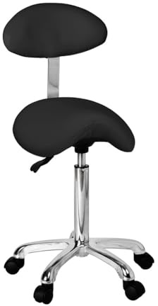 BEAUTEK 1023 SF Sattelhocker mit Lehne schwarz – Ergonomischer Bürostuhl, Höhenverstellbar, Verchromtes Gestell, 5 Rollen, PVC-Polsterung, für Büro & Praxis