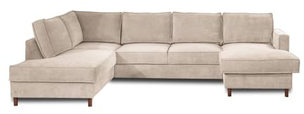 Lisa Design Jake - Wohnlandschaft - mit Schlaffunktion und Bettkasten - 7-Sitzer - aus Cord - Links Beige