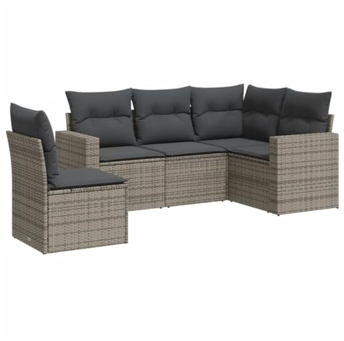 vidaXL 5-TLG. Garten-Sofagarnitur mit Kissen Grau Poly Rattan