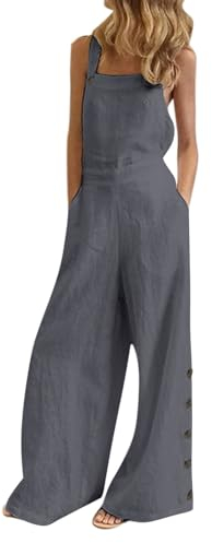 RMBLYfeiye Arbeitslatzhose Damen Schutzanzug Einweg Jumpsuit Weiß Einfarbiges Knopfleiste Spaghetti Mit Taschen Rückenfrei Onesie Ärmelloser Overall Elegant