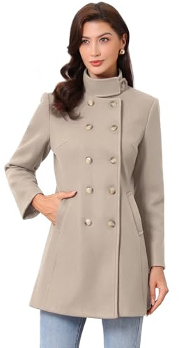 Allegra K Gabardina de invierno informal con cuello alto para mujer | Diseño vintage con bolsillos laterales. Adecuado para el trabajo, oficina, compras. Ropa exterior para clima frío