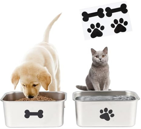 Ctomche 2 Pack Large Stainless Steel Dog Bowls for Food and Water - Metal Feeding Bowls With Personalised Sticker for Medium and Large Dogs and Cats