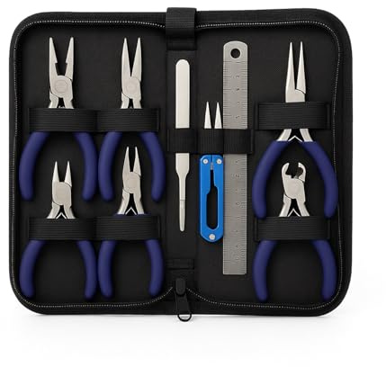 WinHUb Lot de 9 pinces à bijoux pour outils de réparation de bijoux, outils de bijoux avec pinces, ciseaux, règle, kit de pinces, kit d'outils de fabrication de bijoux, convient pour bijoux, boucles