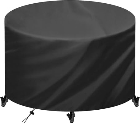 Round Garden Furniture Covers Waterproof Ø150x100cm,Heavy Duty 420D Outdoor Round Table Cover, Windproof and UV Resistant, Circular Patio Table Set Cover for Outdoor Furniture, Black