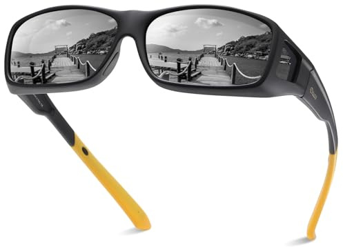 DUCO Herren und Damen Fit Over Sonnenbrille Polarisiert Unisex Brille UV400 Schutz Wrap Around Blendschutz Überbrille für Brillenträger Kleine Größe | Polarisiert Unisex Brille, UV400 Schutz, Blendschutz, Wrap Around Brille, Für Fahren Berg Klettern, Mittel & Kleine Größe