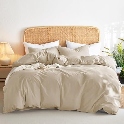 Lanqinglv Biancheria da letto 135 x 200 cm, in cotone rinforzato, effetto lino, con chiusura lampo, adatta per persone allergiche, 1 copripiumino e 1 federa 80 x 80 cm