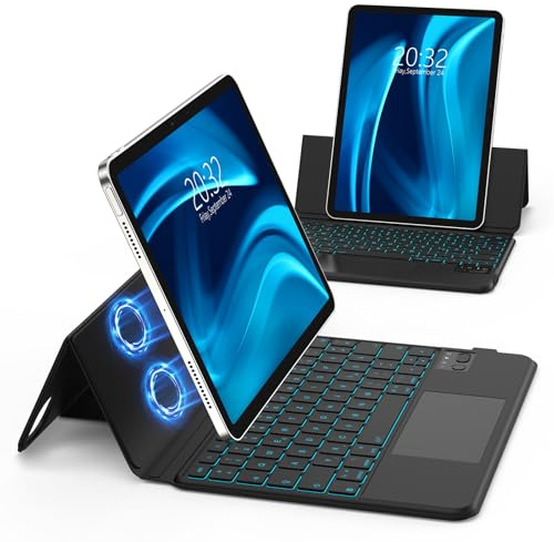 GOKOCO Funda magnética con teclado para iPad Pro de 11 pulgadas (2024 M4), funda para teclado para iPad Pro de 11 ″ M4, formato vertical y horizontal, panel táctil multitáctil y teclado iluminado de 7