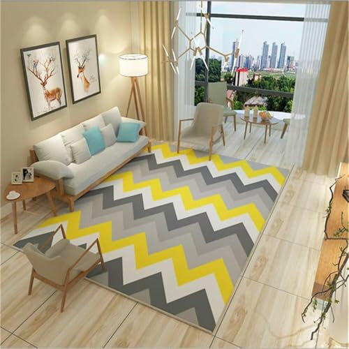 RUGMRZ Teppich Treppe Pastell Grau-gelbe geometrische Linien dekorieren Schlafzimmer Wohnzimmer Antifouling Reinigung Fleckerlteppich 160X230CM