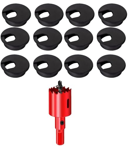 Wjelet Schreibtisch Kabeldurchführung 12 STK 35mm inkl Lochsäge | Kabeldurchlass Schwarz, Saubere Arbeitsfläche, Einfache Bohrmontage, Stabiler PP, Wiederverwendbar, Für Büro & Zuhause.