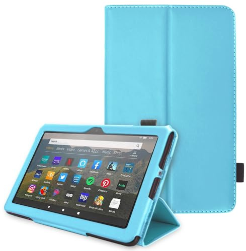 TECHGEAR Neue Amazon Fire HD 8, HD 8 Plus, Kinder, 2024/2022/2020 14. 12. 10. Generation Hülle - PU Leder Slim Hülle mit Ständer und Handschlaufe Schutzhülle Tasche