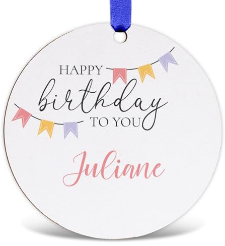 GRAVURZEILE Geschenkanhänger aus Holz - Happy Birthday - Anhänger mit Namen, Deko für personalisierte Geschenke zu Weihnachten, Geburtstag, Kommunion und weitere Anlässe - Motiv 1 - Größe: 10cm