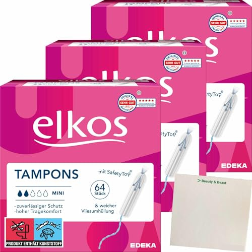 usy Bundle für elkos Tampons Mini 3er Pack (3x64 Stück Packung) + usy Block