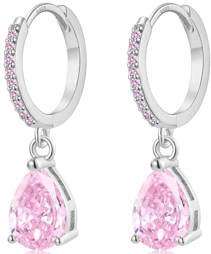 MASOP Ohrringe Silber 925 Hängend Damen, Creolen mit Anhänger Zirkonia Wassertropfen Braut Ohrringe Schmuck Geschenke für Hochzeiten Geburtstag mit Geschenkbox für Freundin Frauen Mädchen Silber/Gold