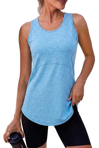 Terecey Ärmelloses Sporttop Damen Sommer Yoga Tank Top mit Mesh Zurück Leichte Lässig Sportshirt per Workout Running Laufen, Blau XXL