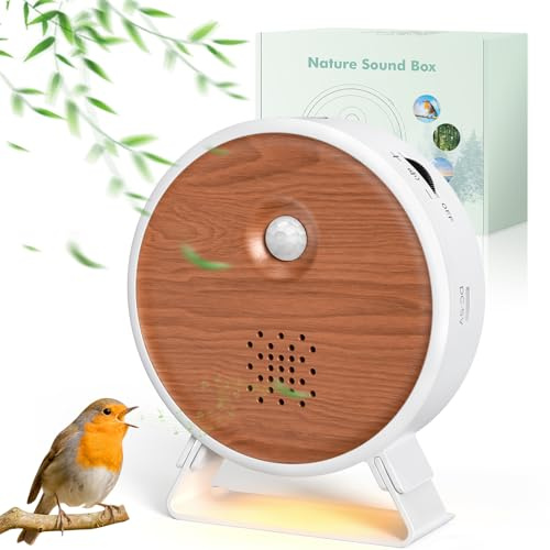 BITIWEND Boîte à détecteur de Mouvement avec Support Amovible, lumière Boîte à Sons naturels Nature Sound Box Bruits d'oiseaux, de mer, de ruisseau, de feu de Camp