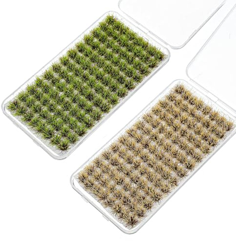 Meyeyaia 208pcs Static Grass Bushy Tuft, Model Grass Tufts,Lowland Shrubs Scenery, Diy Architecture Building Diorama Materials for Sandy Terrain Railway Game Scenery Miniature Landscape (Two Colors)