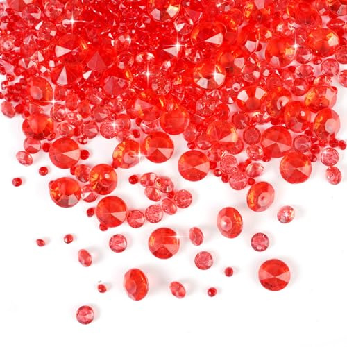4000 Stück Diamanten Deko Rote, Streudeko Diamanten, Glitzernde Deko Kristallsteine, für Hochzeitsdekorationen, Tischaufsätze, Vasenfüller, Valentinstag, Partydekorationen (3 Größen: 3mm/6mm/10mm)